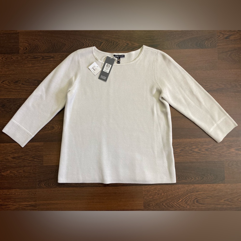 Eileen Fisher Silk and Organic Cotton Woven 3/4 Sleeve Top Sweater - XS fits S/M